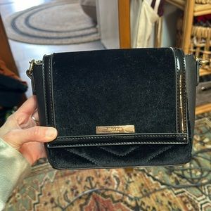 Black Velour and Leather with gold chain shoulder bag